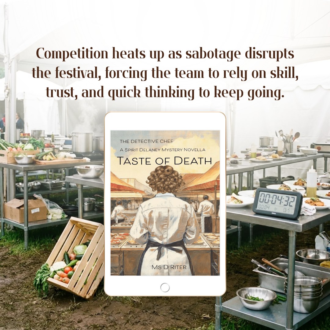 🍳🔥 When competition turns chaotic, only skill and trust keep things from falling apart!

As the festival intensifies, 𝐬𝐚𝐛𝐨𝐭𝐚𝐠𝐞 disrupts the flow of the event, pushing every team to adapt in real time. What should be a celebration of culinary excellence quickly becomes a test of composure, where pressure rises with every passing moment. 👀🕵️‍♀️🍴

In the middle of the chaos, 𝐬𝐤𝐢𝐥𝐥, 𝐭𝐫𝐮𝐬𝐭, 𝐚𝐧𝐝 𝐪𝐮𝐢𝐜𝐤 𝐭𝐡𝐢𝐧𝐤𝐢𝐧𝐠 become the only way forward as the team fights to stay on track.

Perfect for fans of culinary mystery, high-stakes competition, and fast-paced suspense.

Step into the intrigue here:
https://www.amazon.com/Detective-Chef-Delaney-Mystery-Novella-ebook/dp/B0DLDRST6J

#CulinaryMystery #HighStakesCooking #SuspenseReads #MysteryNovella #HiddenMotives #UnexpectedTwist #TwistedRivalries #AmateurSleuth #FoodieFiction #NovellaIsTheNewNovel